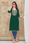 Keerthi Foil Printed Magic Slub Embroidery Kurtis Wholesale Market in Surat
